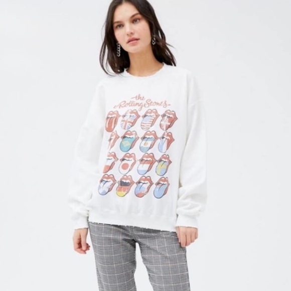 ROLLING STONES tongues distressed graphic oversized sweatshirt Urban Outfitters - Picture 2 of 9